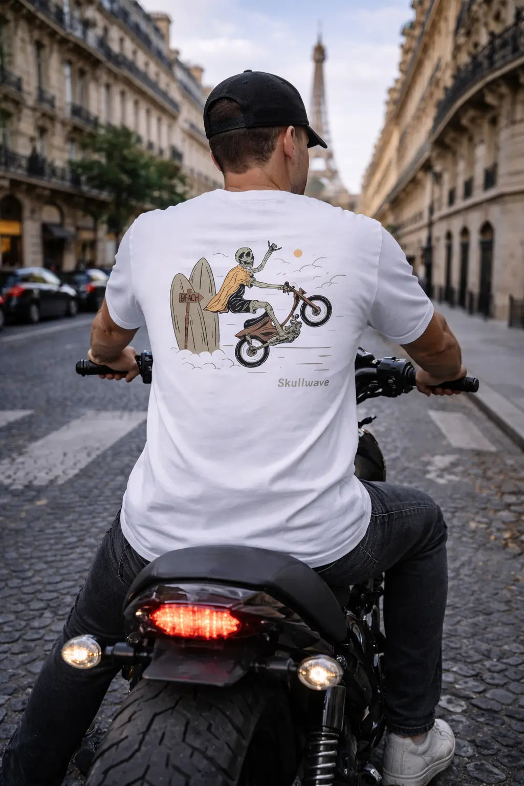 Skullwave Store Blanc / S T-shirt Streetwear Homme Wheelie | Édition Limitée Hossegor – Skullwave