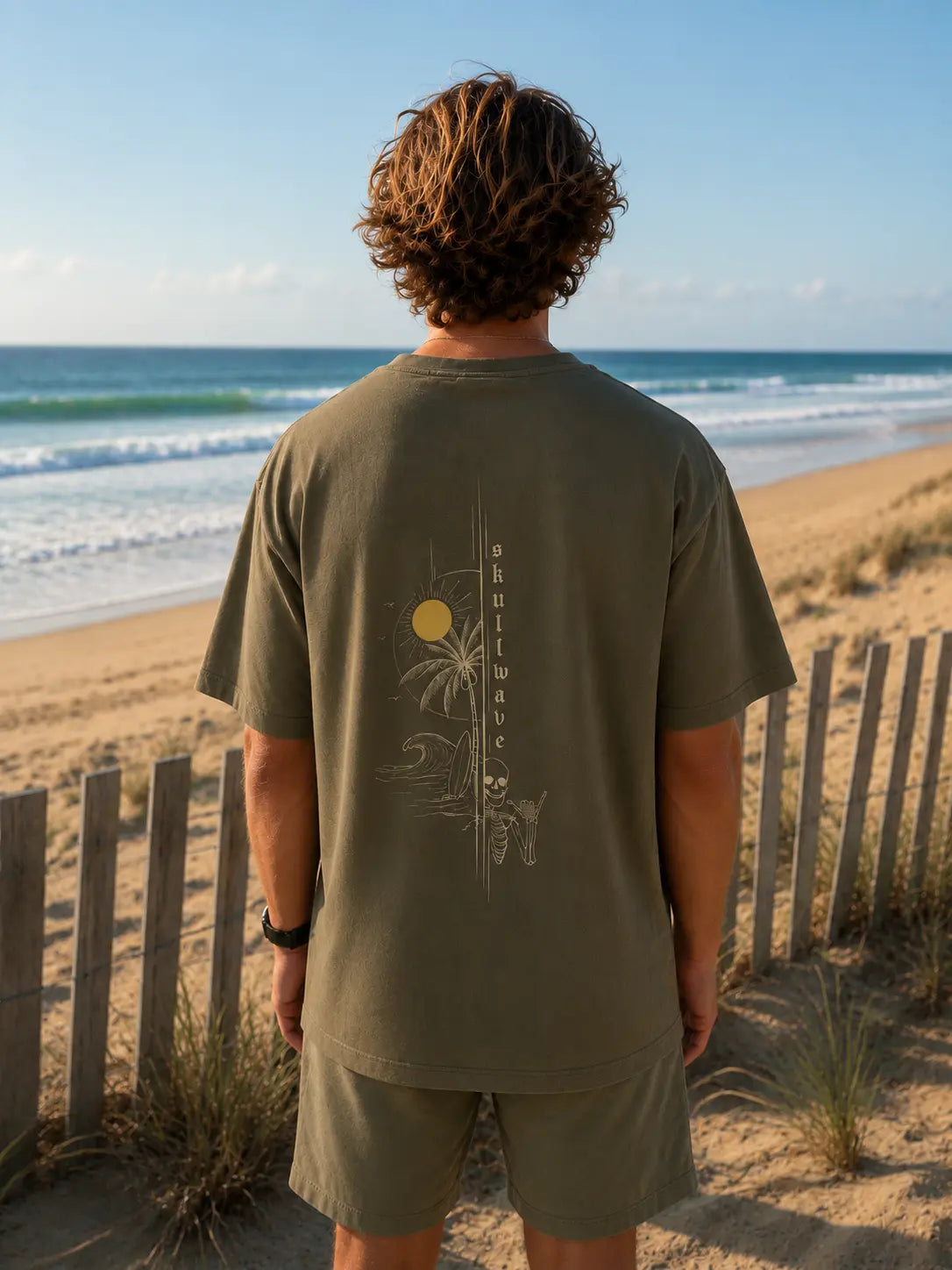 Skullwave Store T-shirt Oversize Homme T-shirt Oversize Sunset Skull Kaki | Surf Hossegor