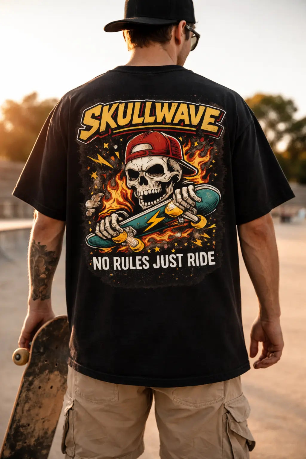 Skullwave Store T-shirt Oversize Homme T-shirt Oversize Skate Homme No Rules Just Ride | Édition Limitée – Skullwave