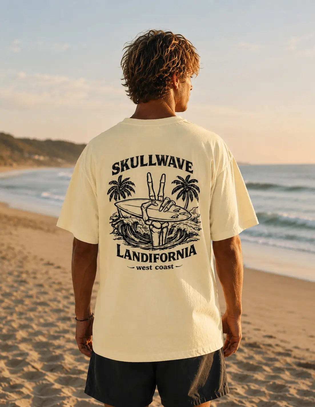 Skullwave Store T-shirt Original Homme T-shirt Surf Oversize Landifornia Jaune Pastel - Coton Bio 230g | Skullwave Hossegor
