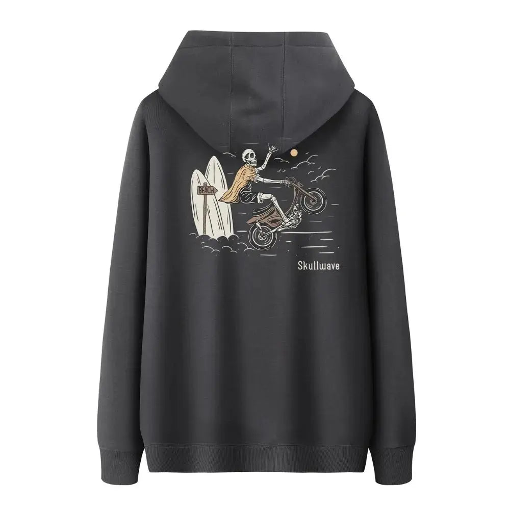 Skullwave Store Hoodie Moto Homme Wheelie Skull Hossegor | Sweat Capuche 420g – Skullwave