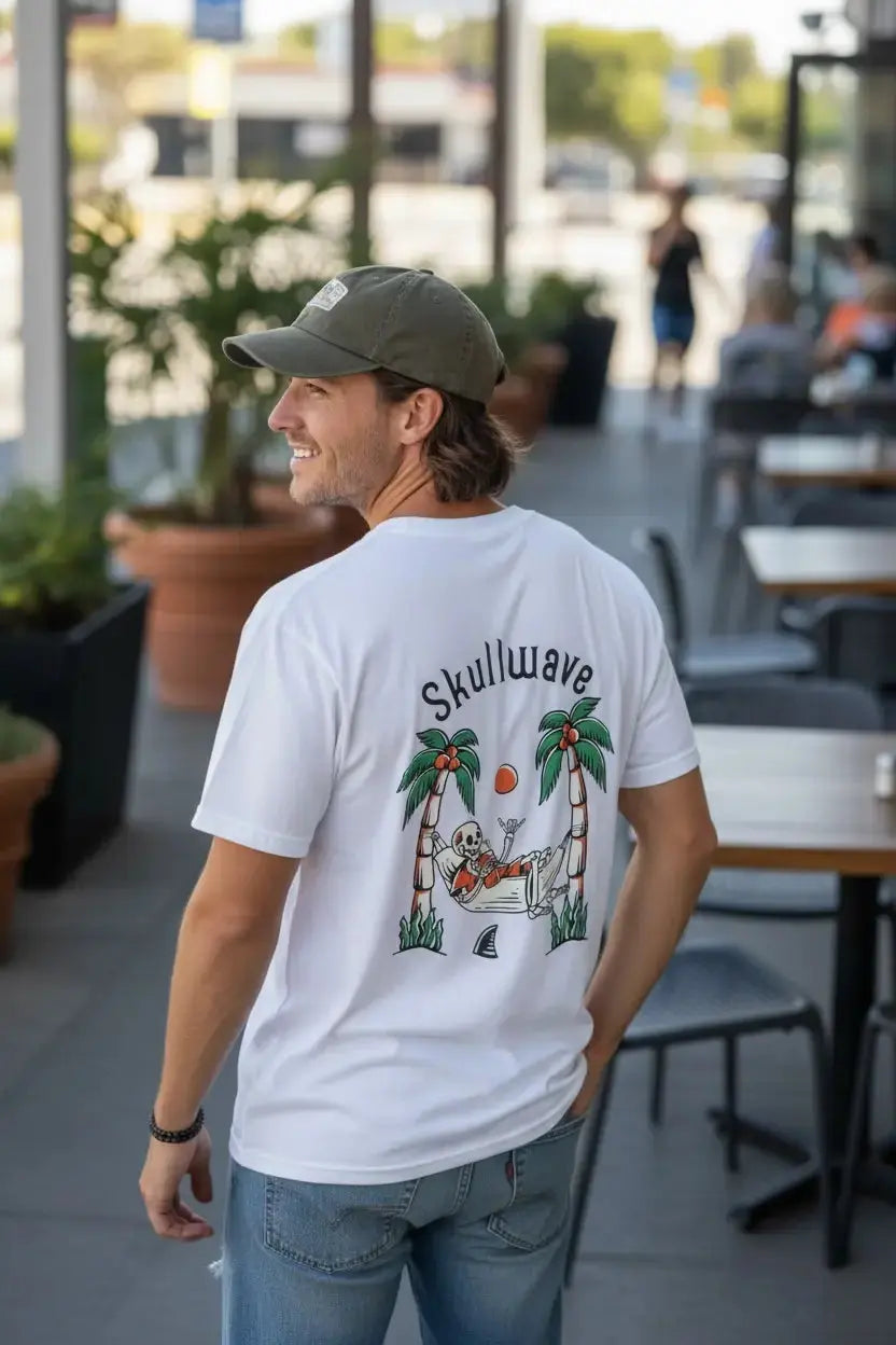 Skullwave Store Blanc / S T-shirt Surf Homme Palmier Tropical | Édition Limitée Hossegor – Skullwave