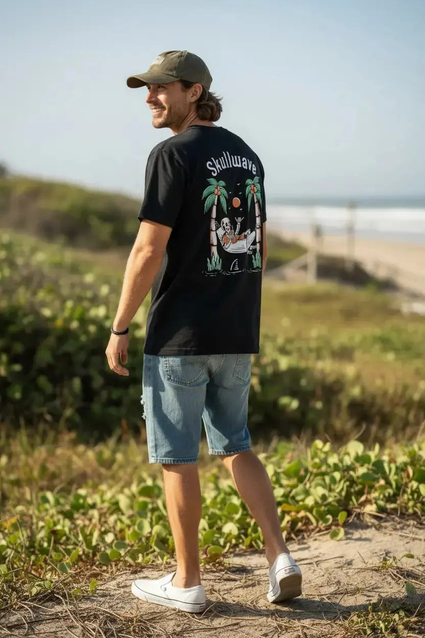 Skullwave Store Noir / S T-shirt Surf Homme Palmier Tropical | Édition Limitée Hossegor – Skullwave