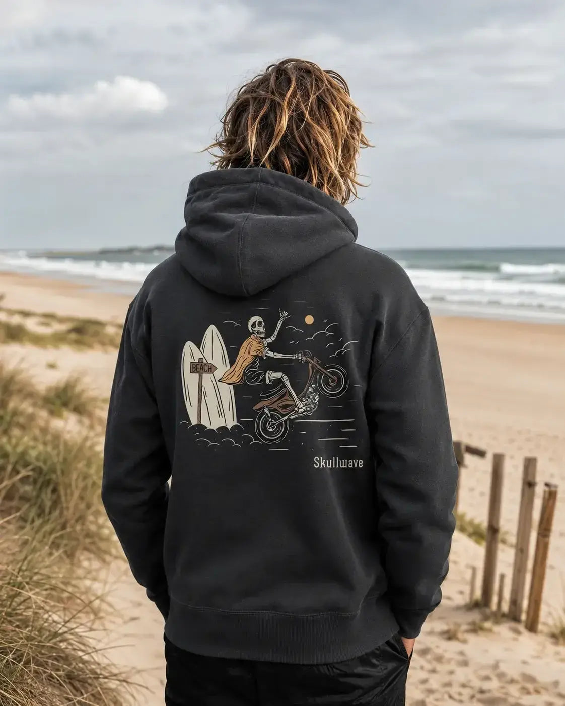 Skullwave Store Hoodie Moto Homme Wheelie Skull Hossegor | Sweat Capuche 420g – Skullwave